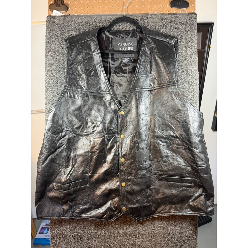 Navarre Leather Company Vest Mens 4X Black Patchwork Biker Motorcycle Snap Front